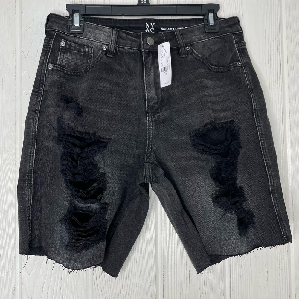 New York & Co Black Denim Jeans 10 Distressed Dream Curvy Boyfriend NEW NWT